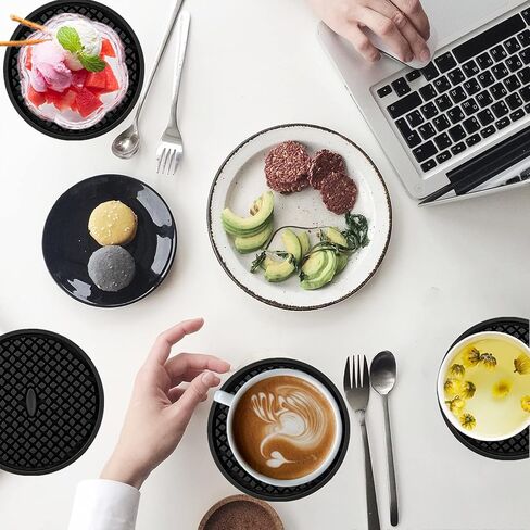 IYYI Silicone Coasters Set of 6, Drink Coasters with Holder, Non-Slip Cup Mat, Deep Tray Absorbent Coaster, Heat Resistant Countertop Protection (Black-Square) in Saudi Arabia