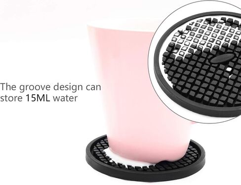 IYYI Silicone Coasters Set of 6, Drink Coasters with Holder, Non-Slip Cup Mat, Deep Tray Absorbent Coaster, Heat Resistant Countertop Protection (Black-Square) in Saudi Arabia