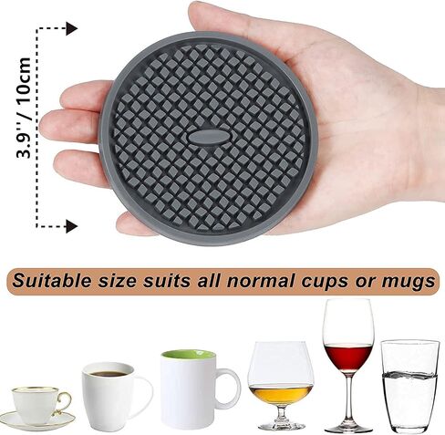 IYYI Silicone Coasters Set of 6, Drink Coasters with Holder, Non-Slip Cup Mat, Deep Tray Absorbent Coaster, Heat Resistant Countertop Protection (Black-Square) in Saudi Arabia