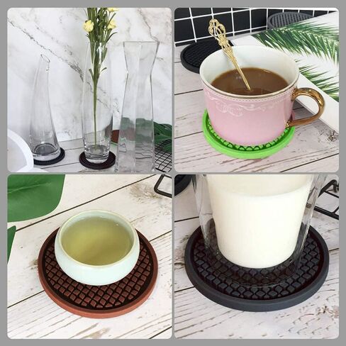 IYYI Silicone Coasters Set of 6, Drink Coasters with Holder, Non-Slip Cup Mat, Deep Tray Absorbent Coaster, Heat Resistant Countertop Protection (Black-Square) in Saudi Arabia