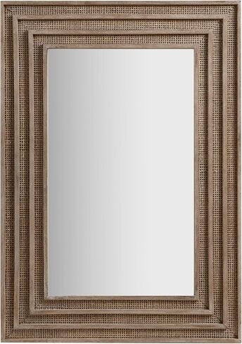 Martha Stewart Wall Mirror for Bedroom, Large Hanging Coastal Decor Mirror for Living Room, Wooden Natural Rattan Weave Frame Entryway Mirror, Ready to Hang Bedroom Wall Decor, Playa, 34" H Brown in Saudi Arabia