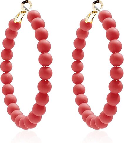 Resin Beaded Hoop Earrings Mixed Color Colorful Acrylic Minimalist Geometric Bohemian Circle Round Matte Dangle Earrings Party Jewelry for Women in Saudi Arabia