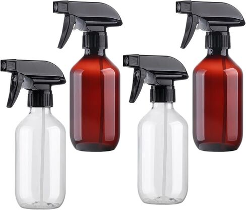 Plastic Spray Bottles Clear and Brown Refillable Container Empty Spray Bottle 10oz/300ml Adjustable Head Sprayer and Stream for Cleaning Products, Plants, Pet, Hair, Cooking in Saudi Arabia