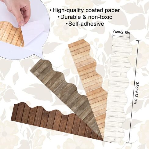 Whaline 69FT Fall Bulletin Board Border 4 Colors Autumn Wood Trimmer Stickers Self Adhesive Classroom Decorations Borders Rustic Wood Scalloped Borders Trim for Harvest Classroom Chalkboard Decoration in Saudi Arabia