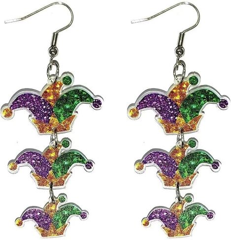 Mardi Gras Acrylic Dangle Earrings Carnival Sparkle Colorful Hat Mask Lobster Earrings For Women Girls Holiday Jewelry Gifts in Saudi Arabia