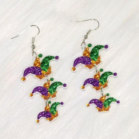 Mardi Gras Acrylic Dangle Earrings Carnival Sparkle Colorful Hat Mask Lobster Earrings For Women Girls Holiday Jewelry Gifts in Saudi Arabia