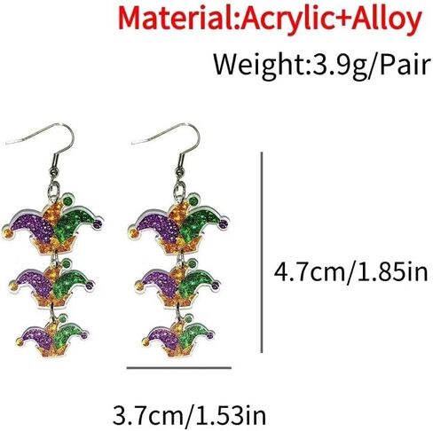 Mardi Gras Acrylic Dangle Earrings Carnival Sparkle Colorful Hat Mask Lobster Earrings For Women Girls Holiday Jewelry Gifts in Saudi Arabia