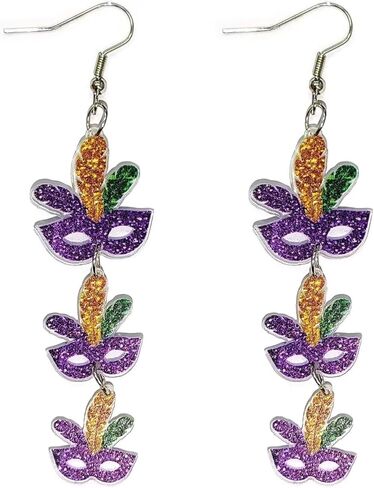 Mardi Gras Acrylic Dangle Earrings Carnival Sparkle Colorful Hat Mask Lobster Earrings For Women Girls Holiday Jewelry Gifts in Saudi Arabia