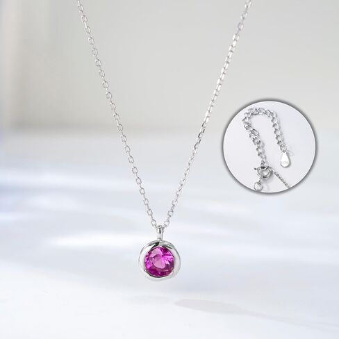 immobird 925 Sterling Silver Necklace for Women with Created/Natural Birthstone Rose Shape Necklace for Girl Dainty Round Silver Necklace for Gift in Kuwait