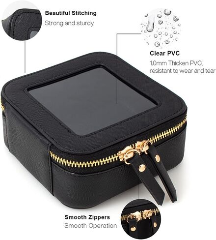 Clear Makeup Bag Small, Mini Cosmetic Bag for Purse Clear Makeup Pouch Purse Organizer with Zipper TSA Approved Travel Toiletry Bag Car Organizer Essentials for Women Men (Mini Black) in Saudi Arabia