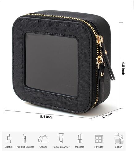 Clear Makeup Bag Small, Mini Cosmetic Bag for Purse Clear Makeup Pouch Purse Organizer with Zipper TSA Approved Travel Toiletry Bag Car Organizer Essentials for Women Men (Mini Black) in Saudi Arabia