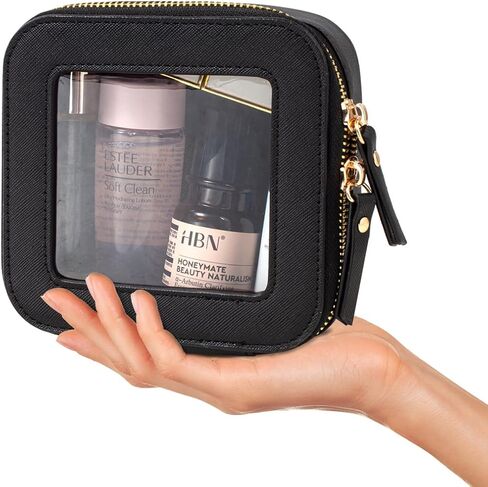 Clear Makeup Bag Small, Mini Cosmetic Bag for Purse Clear Makeup Pouch Purse Organizer with Zipper TSA Approved Travel Toiletry Bag Car Organizer Essentials for Women Men (Mini Black) in Saudi Arabia