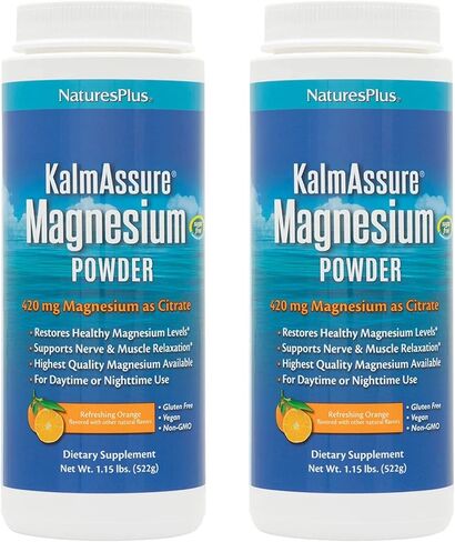 مسحوق المغنيسيوم NaturesPlus KalmAssure - 1.15 رطل - نكهة البرتقال - يدعم استرخاء الأعصاب والعضلات - غير معدّل وراثيًا، خالي من الغلوتين، نباتي - 60 حصة in Saudi Arabia