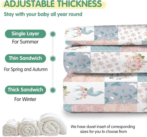 Custom Toddler Bedding Set for Girls, Personalized Pink Floral 3 Pcs Crib Bedding Set, includes Duvet Cover, Fitted Sheet, Envelope Pillowcase for Baby Infant Kids in Saudi Arabia
