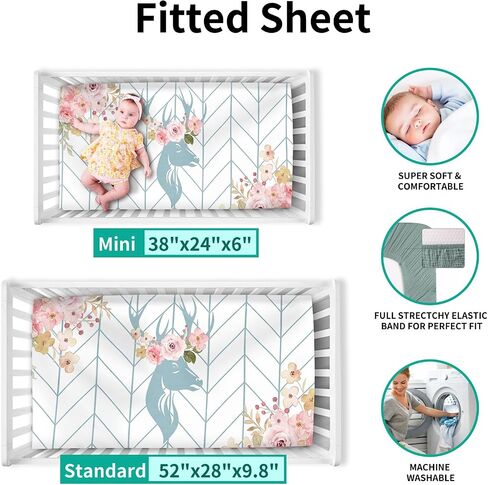 Custom Toddler Bedding Set for Girls, Personalized Pink Floral 3 Pcs Crib Bedding Set, includes Duvet Cover, Fitted Sheet, Envelope Pillowcase for Baby Infant Kids in Saudi Arabia