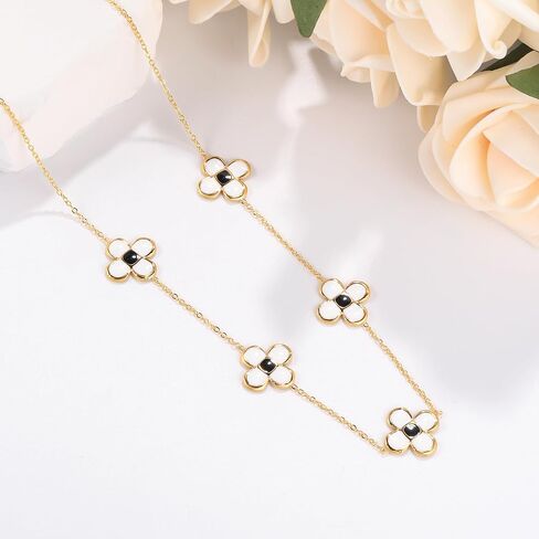 Bummer Gold Flower Choker – Exquisite and Adjustable Stainless Steel Necklace with 18K Gold Plated Necklace and Lucky Four Leaf Clover Pendant in Saudi Arabia