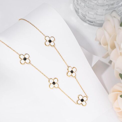 Bummer Gold Flower Choker – Exquisite and Adjustable Stainless Steel Necklace with 18K Gold Plated Necklace and Lucky Four Leaf Clover Pendant in Saudi Arabia