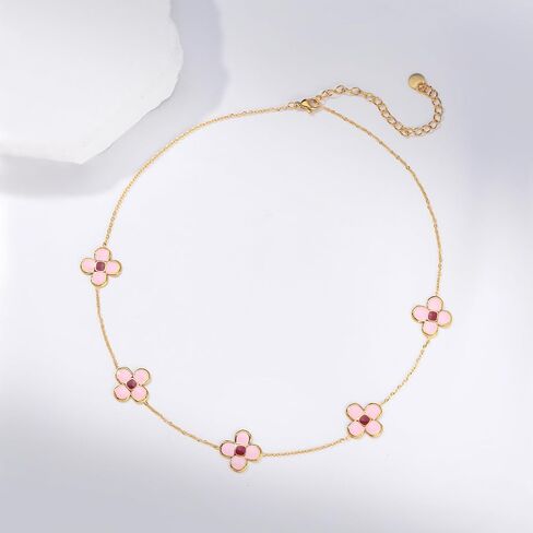Bummer Gold Flower Choker – Exquisite and Adjustable Stainless Steel Necklace with 18K Gold Plated Necklace and Lucky Four Leaf Clover Pendant in Saudi Arabia