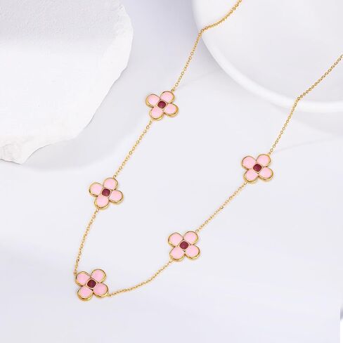 Bummer Gold Flower Choker – Exquisite and Adjustable Stainless Steel Necklace with 18K Gold Plated Necklace and Lucky Four Leaf Clover Pendant in Saudi Arabia