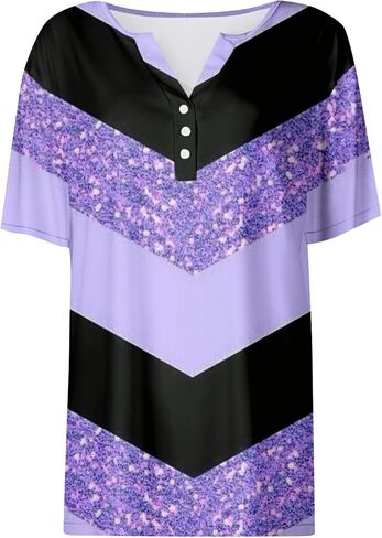 Henley Shirts for Women Buttons Sexy Shirts Short Sleeve Dressy Blouses 2024 Geometric Print Tops in Saudi Arabia