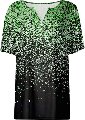 Henley Shirts for Women Buttons Sexy Shirts Short Sleeve Dressy Blouses 2024 Geometric Print Tops in Saudi Arabia