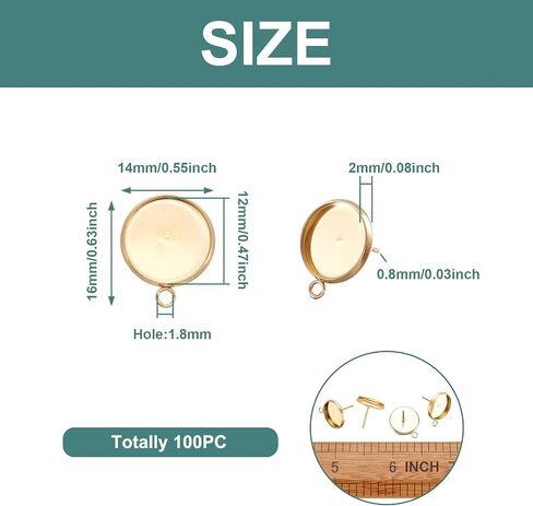 PH PandaHall 100Pcs Stainless Steel Stud Earrings - Cabochon Setting, Bezel Earring Posts, Dangle Earring Design in Saudi Arabia