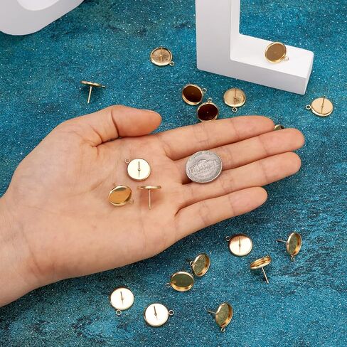 PH PandaHall 100Pcs Stainless Steel Stud Earrings - Cabochon Setting, Bezel Earring Posts, Dangle Earring Design in Saudi Arabia