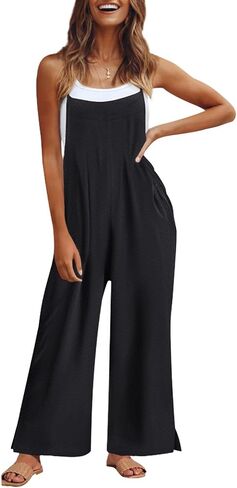 Women Casual Overalls Summer Wide Leg Jumpsuits Spaghetti Straps Baggy Rompers Loose Fit Outfits with Pocket for Women in Saudi Arabia