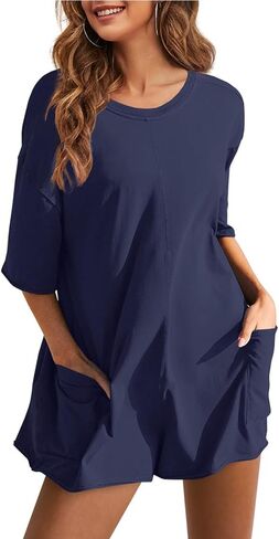 Women's Summer Overalls Loose Casual Jumpsuit with Pockets Backless Outdoor Sportswear in Saudi Arabia