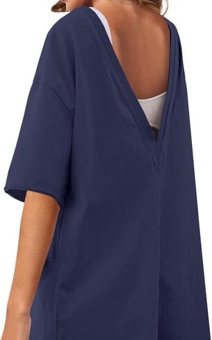 Women's Summer Overalls Loose Casual Jumpsuit with Pockets Backless Outdoor Sportswear in Saudi Arabia