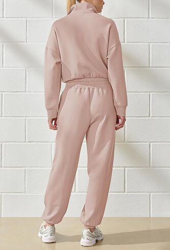 Fixmatti Zip Up Jumpsuits for Women Casual Long Sleeve Drawstring Waist Romper with Pockets in Saudi Arabia