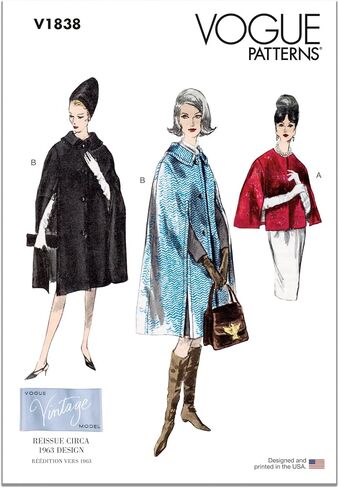 حزمة نمط خياطة كيب Misses' Vintage من Vogue، رمز التصميم S9240، المقاسات S-M-L-XL-XXL، متعددة الألوان in Kuwait