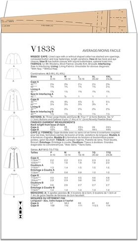 حزمة نمط خياطة كيب Misses' Vintage من Vogue، رمز التصميم S9240، المقاسات S-M-L-XL-XXL، متعددة الألوان in Kuwait
