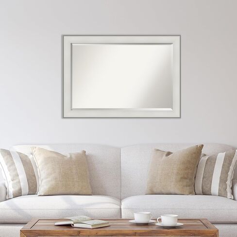 Amanti Art Wall Mirror, Vanity White Narrow Frame Mirror for Wall Decor or use as Bathroom Mirror for Over Sink (25.5 x 31.5 in.) Beveled Mirror, White Mirror, Casual Mirror from WI, USA in Saudi Arabia
