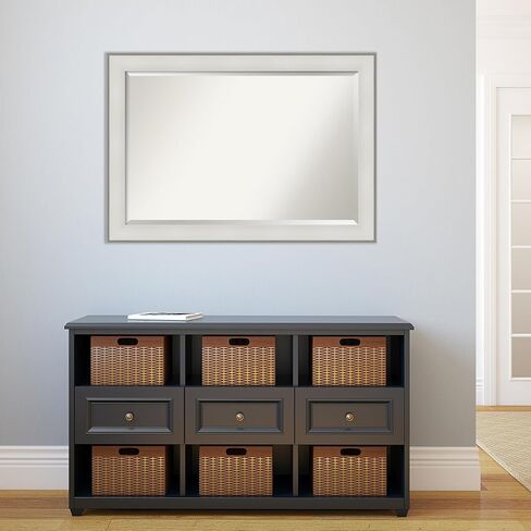 Amanti Art Wall Mirror, Vanity White Narrow Frame Mirror for Wall Decor or use as Bathroom Mirror for Over Sink (25.5 x 31.5 in.) Beveled Mirror, White Mirror, Casual Mirror from WI, USA in Saudi Arabia