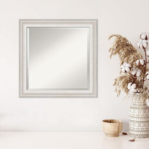 Amanti Art Wall Mirror, Vanity White Narrow Frame Mirror for Wall Decor or use as Bathroom Mirror for Over Sink (25.5 x 31.5 in.) Beveled Mirror, White Mirror, Casual Mirror from WI, USA in Saudi Arabia