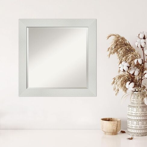 مرآة حائط فنية من أمانتي، مرآة ذات إطار ضيق باللون الأبيض لتزيين الحائط أو تستخدم كمرآة حمام للحوض (25.5 × 31.5 بوصة) مرآة مشطوفة، مرآة بيضاء، مرآة كاجوال من WI، الولايات المتحدة الأمريكية in Kuwait