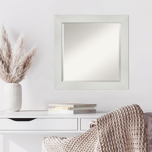مرآة حائط فنية من أمانتي، مرآة ذات إطار ضيق باللون الأبيض لتزيين الحائط أو تستخدم كمرآة حمام للحوض (25.5 × 31.5 بوصة) مرآة مشطوفة، مرآة بيضاء، مرآة كاجوال من WI، الولايات المتحدة الأمريكية in Kuwait