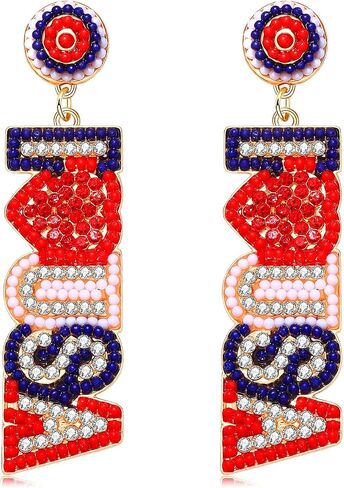 4th of July Earrings for Women Patriotic Earrings Beaded American Flag Drop Dangle Earrings Independence Day Earrings Holiday Gifts Party Favors in Saudi Arabia