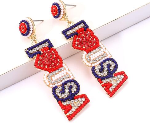 4th of July Earrings for Women Patriotic Earrings Beaded American Flag Drop Dangle Earrings Independence Day Earrings Holiday Gifts Party Favors in Saudi Arabia