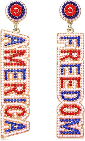 4th of July Earrings for Women Patriotic Earrings Beaded American Flag Drop Dangle Earrings Independence Day Earrings Holiday Gifts Party Favors in Saudi Arabia