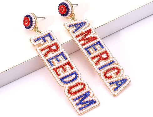 4th of July Earrings for Women Patriotic Earrings Beaded American Flag Drop Dangle Earrings Independence Day Earrings Holiday Gifts Party Favors in Saudi Arabia