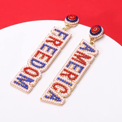 4th of July Earrings for Women Patriotic Earrings Beaded American Flag Drop Dangle Earrings Independence Day Earrings Holiday Gifts Party Favors in Saudi Arabia
