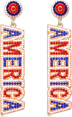 4th of July Earrings for Women Patriotic Earrings Beaded American Flag Drop Dangle Earrings Independence Day Earrings Holiday Gifts Party Favors in Saudi Arabia