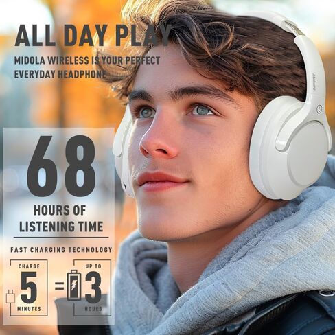 Bluetooth Headphones Over Ear 68H Playtime 6 EQ Wireless Headset with Microphone HiFi Stereo Foldable Lightweight Deep Bass for Travel Home Office Cellphone Black in Saudi Arabia