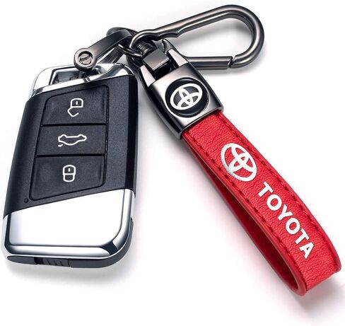 Genuine Leather Car Keychain Fit for Toyota Tacoma Avalon Camry Prius Avalon Corolla RAV4 Highlander Key Chain for Men and Women Family Present Key Ring Accessories（Red） in Saudi Arabia