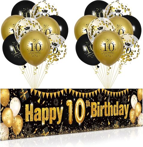 80th Birthday Decorations for Men Women Black and Gold, Black Gold Birthday Yard Banner Sign and 18 PCS 80th Happy Birthday Balloons for 80th Anniversary Birthday Party Supplies Outdoor Yard Decor in Saudi Arabia
