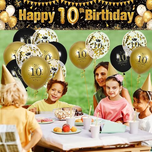80th Birthday Decorations for Men Women Black and Gold, Black Gold Birthday Yard Banner Sign and 18 PCS 80th Happy Birthday Balloons for 80th Anniversary Birthday Party Supplies Outdoor Yard Decor in Saudi Arabia