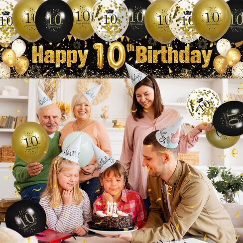 80th Birthday Decorations for Men Women Black and Gold, Black Gold Birthday Yard Banner Sign and 18 PCS 80th Happy Birthday Balloons for 80th Anniversary Birthday Party Supplies Outdoor Yard Decor in Saudi Arabia