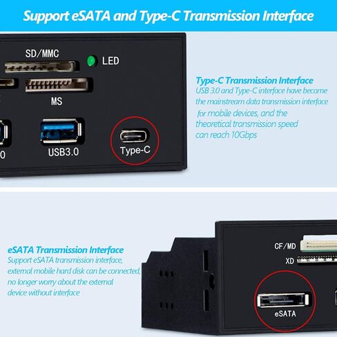 قارئ بطاقات داخلي متعدد الوظائف للوحة الأمامية، لوحة أجهزة القياس USB 3.0 Hub قارئ بطاقات فائقة السرعة تناسب أي لوحة أمامية لحافظة الكمبيوتر مقاس 5.25 بوصة in Saudi Arabia